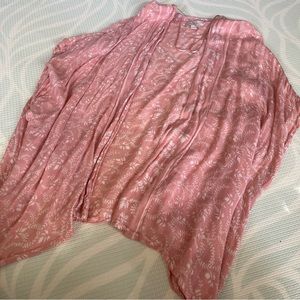 Loft Soft Salmon Pink Leaves Kimono Oversized Cover Up Boxy